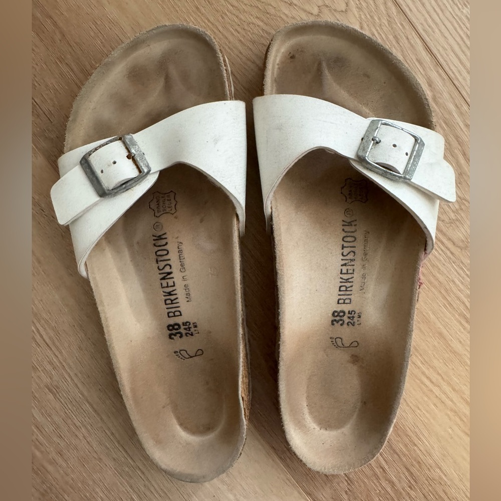 Birkenstock Cream Sandals with Silver Buckle